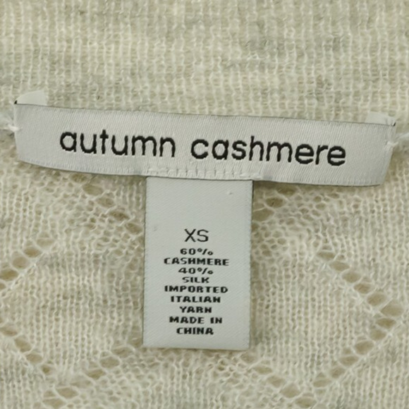 Autumn Cashmere Size XS Gray Pointelle Open Knit V Neck Cashmere Silk Sweater - Picture 4 of 6